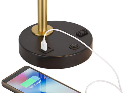 Possini Euro Keller 24" High Black and Brass Outlet and USB Desk Lamp