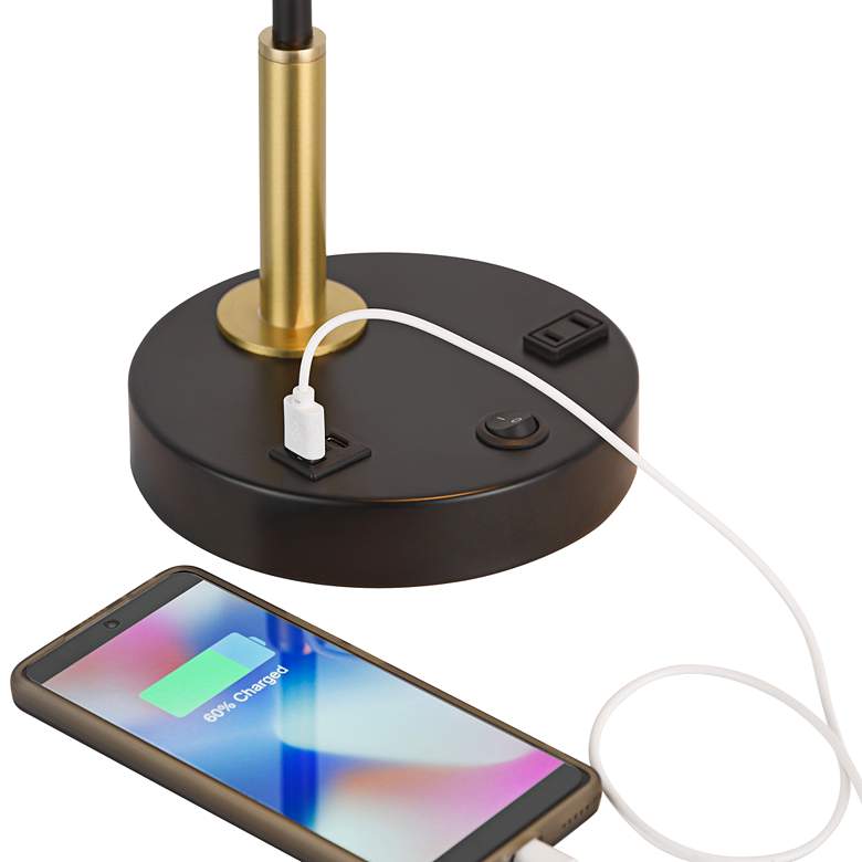 Possini Euro Keller 24" High Black and Brass Outlet and USB Desk Lamp