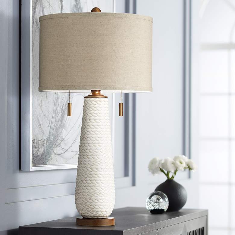 Possini Euro Kingston 32 3/4" High Pull Chain White Ceramic Table Lamp