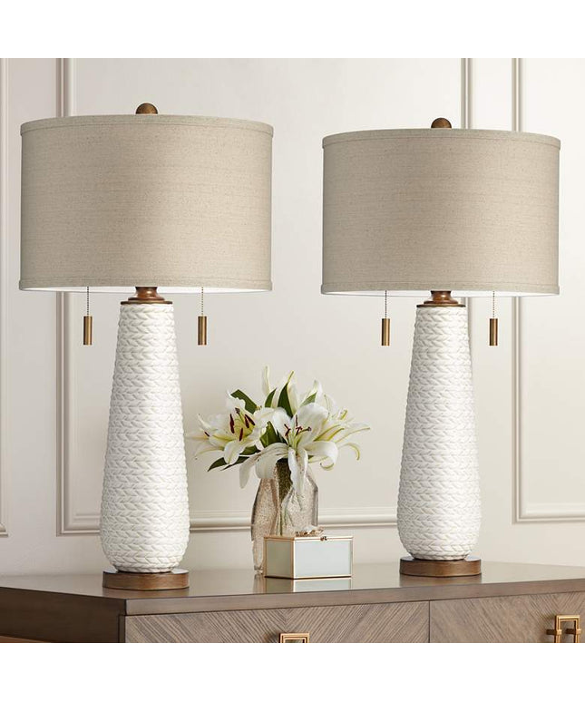 Possini Euro Kingston 32 3/4" White Ceramic Table Lamps Set of 2