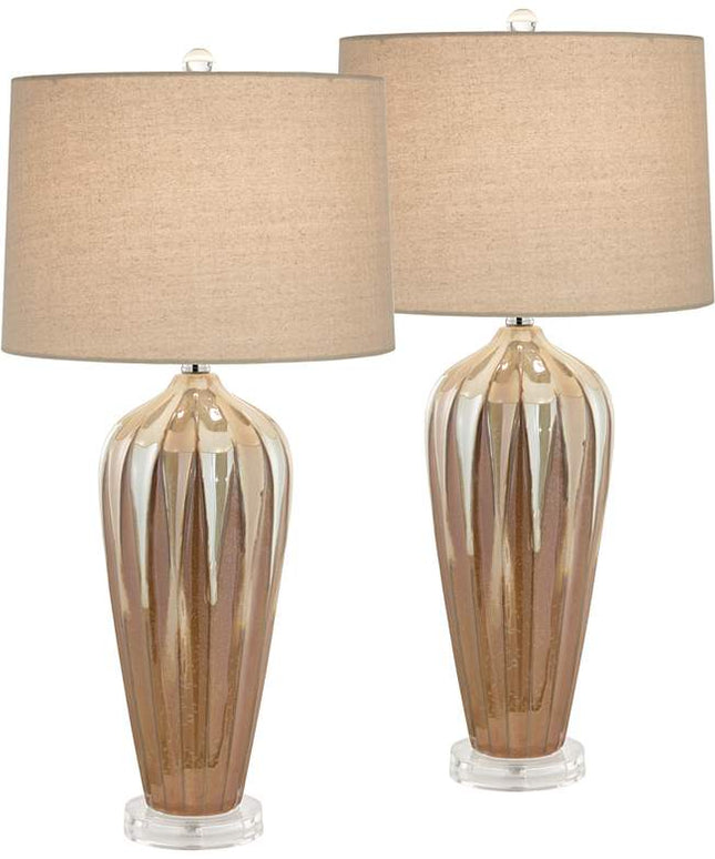 Possini Euro Loren Ivory Handcrafted Modern Ceramic Table Lamps Set of 2