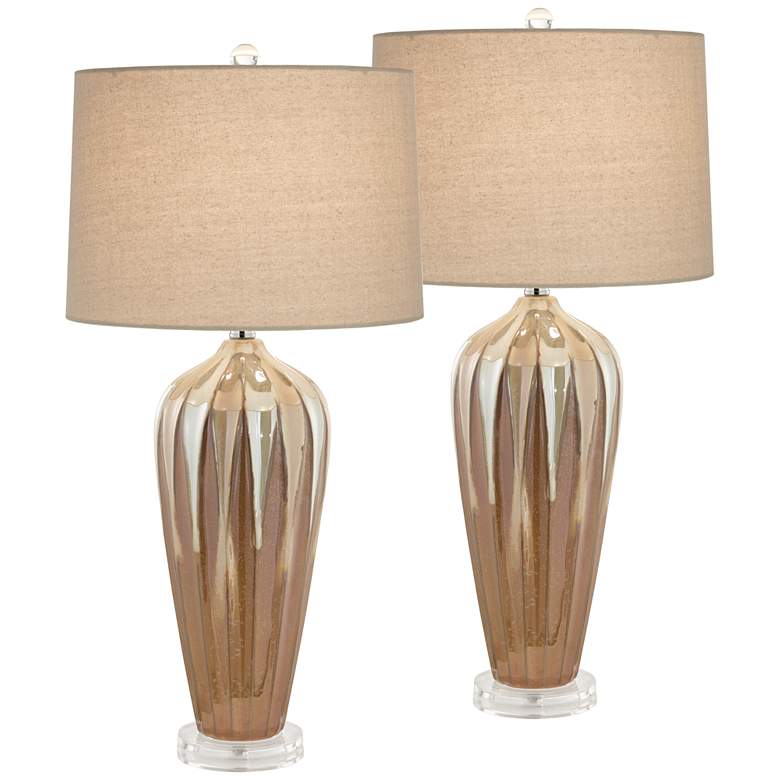 Possini Euro Loren Ivory Handcrafted Modern Ceramic Table Lamps Set of 2