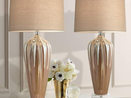 Possini Euro Loren Ivory Handcrafted Modern Ceramic Table Lamps Set of 2