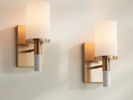 Possini Euro Lucius 11"H Soft Gold & Marble Wall Sconce Set of 2