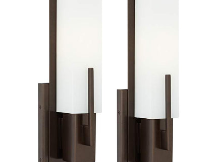 Possini Euro Midtown 15" High White Glass Bronze Wall Sconce Set of 2