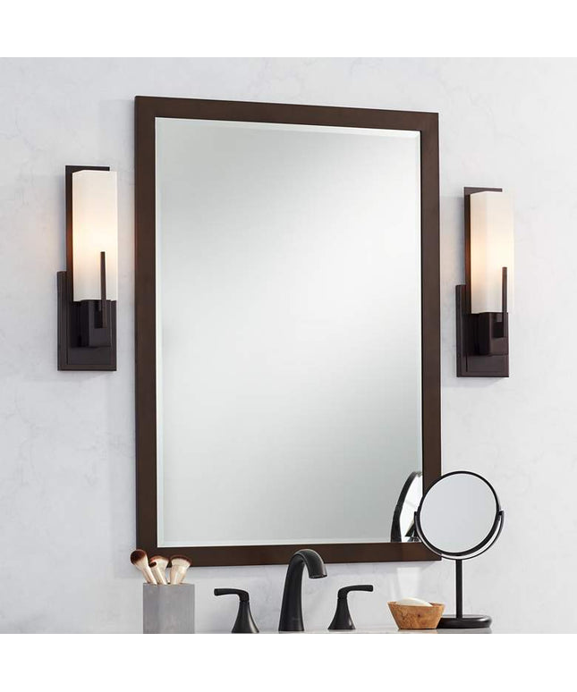 Possini Euro Midtown 15" High White Glass Bronze Wall Sconce Set of 2