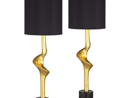 Possini Euro Minerva Gold Leaf Black Table Lamps Set of 2