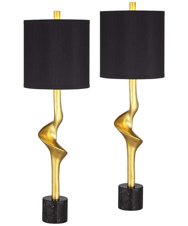 Possini Euro Minerva Gold Leaf Black Table Lamps Set of 2