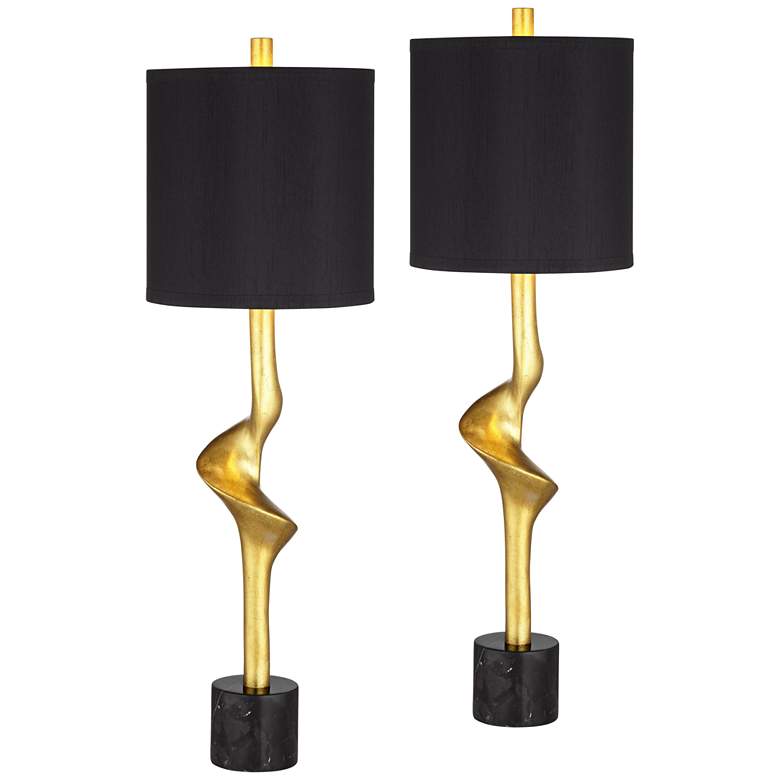 Possini Euro Minerva Gold Leaf Black Table Lamps Set of 2