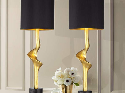 Possini Euro Minerva Gold Leaf Black Table Lamps Set of 2