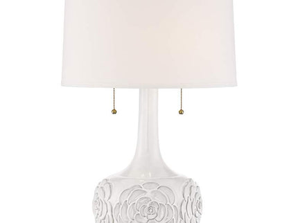 Possini Euro Natalia 27" White Modern Luxe Ceramic Floral Table Lamp