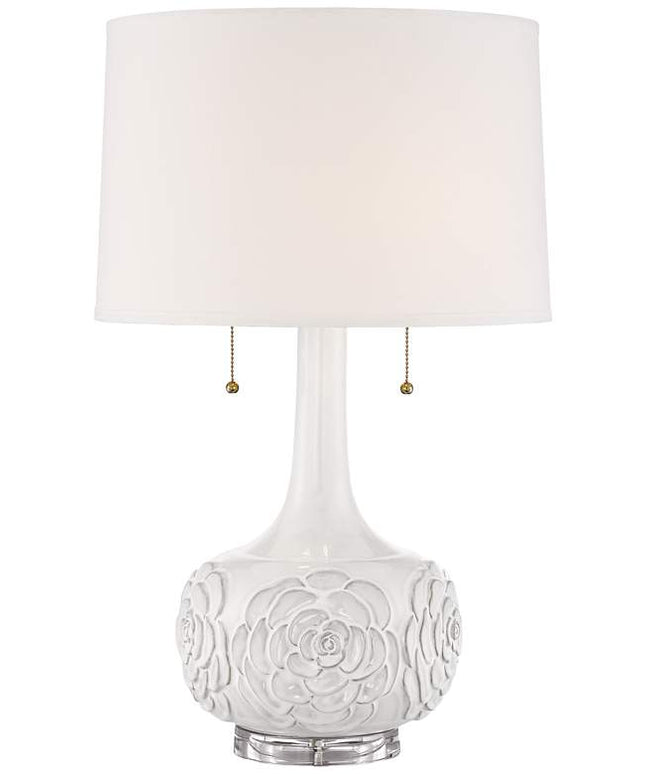 Possini Euro Natalia 27" White Modern Luxe Ceramic Floral Table Lamp