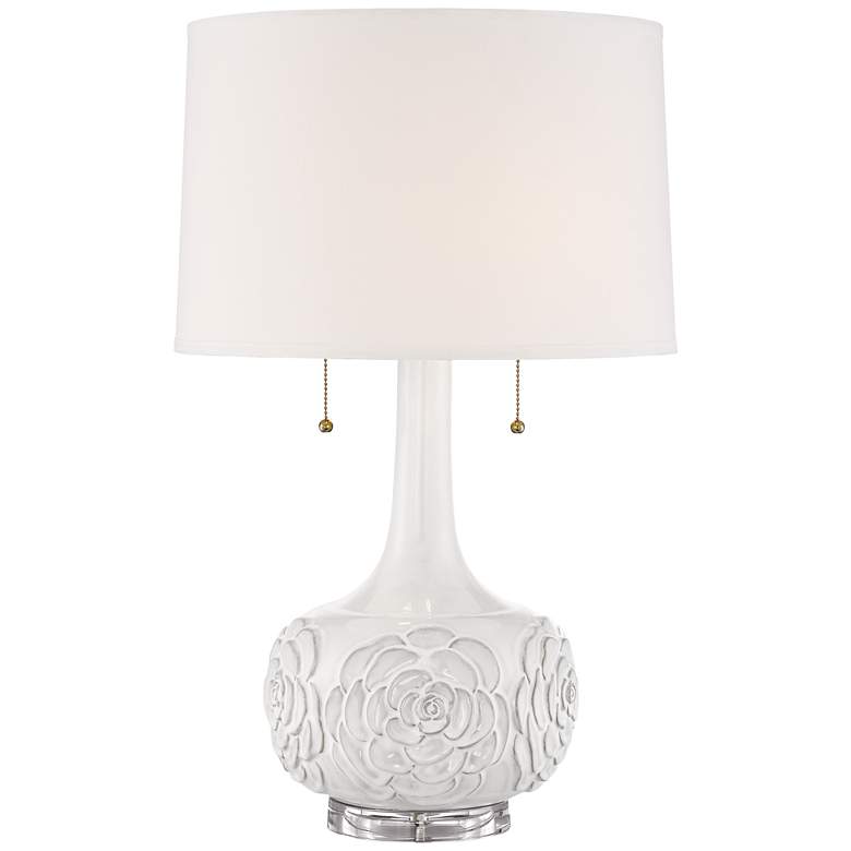 Possini Euro Natalia 27" White Modern Luxe Ceramic Floral Table Lamp