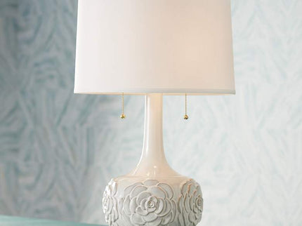 Possini Euro Natalia 27" White Modern Luxe Ceramic Floral Table Lamp