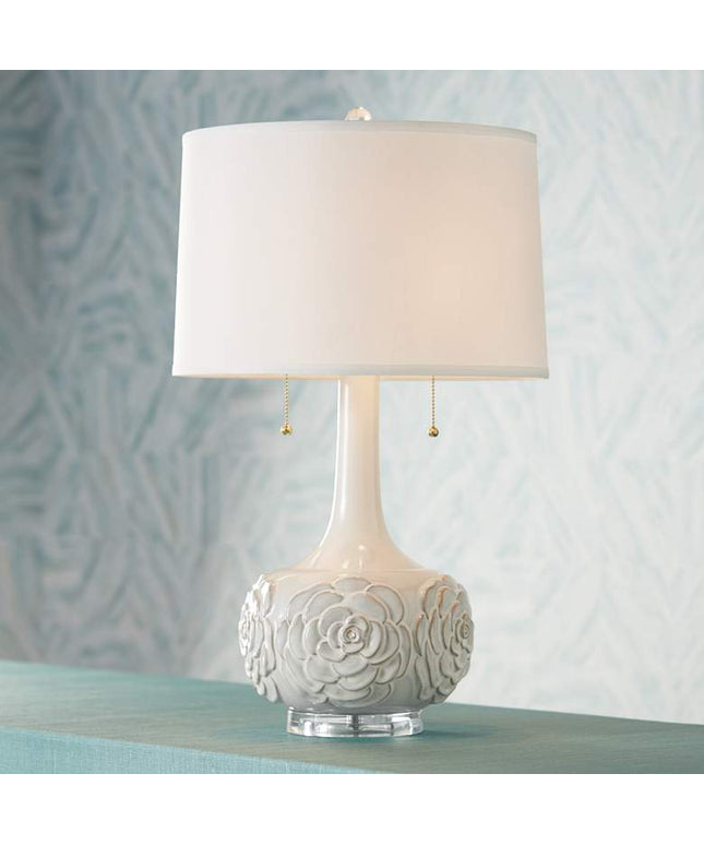 Possini Euro Natalia 27" White Modern Luxe Ceramic Floral Table Lamp