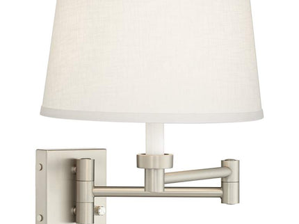 Possini Euro Nickel and White Swing Arm Plug-In Wall Lamps Set of 2