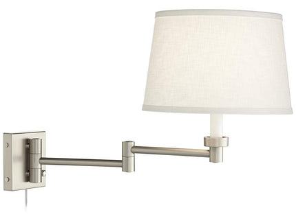 Possini Euro Nickel and White Swing Arm Plug-In Wall Lamps Set of 2