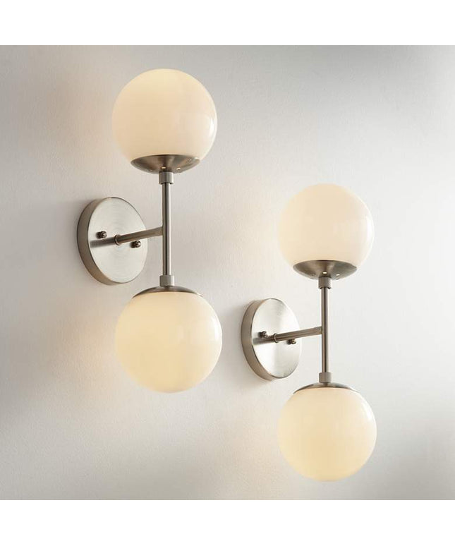 Possini Euro Oso 17 3/4" High Opal Glass and Nickel Sconces Set of 2