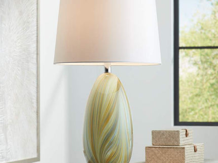 Possini Euro Pablo 27" High Modern Yellow Vortex Art Glass Table Lamp