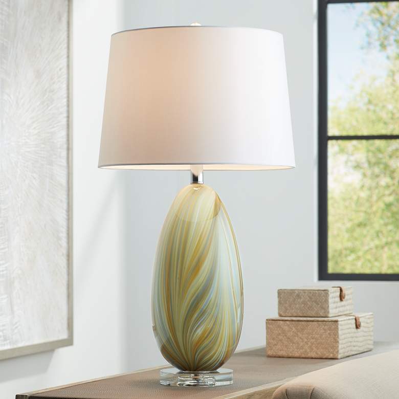 Possini Euro Pablo 27" High Modern Yellow Vortex Art Glass Table Lamp