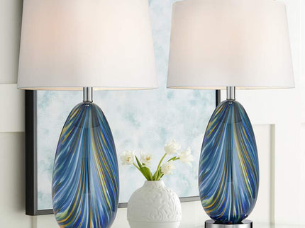 Possini Euro Pablo 27" Modern Blue Art Glass Table Lamps Set of 2