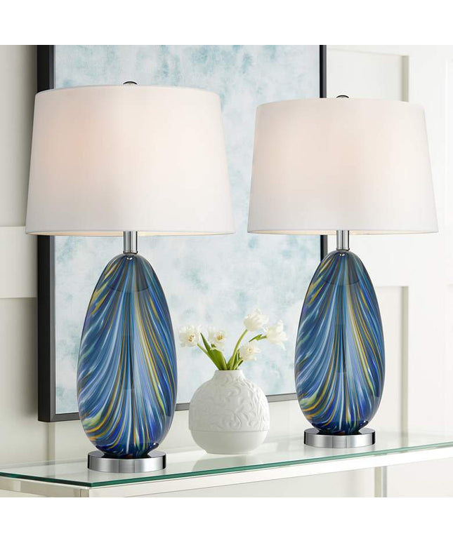 Possini Euro Pablo 27" Modern Blue Art Glass Table Lamps Set of 2