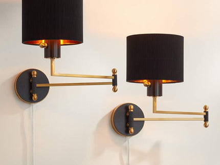 Possini Euro Rumi 13 1/4"H Gold Swing-Arm Plug-In Wall Lamp Set of 2