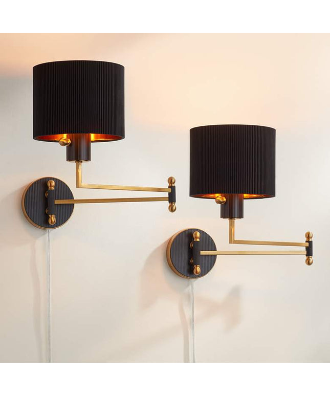 Possini Euro Rumi 13 1/4"H Gold Swing-Arm Plug-In Wall Lamp Set of 2