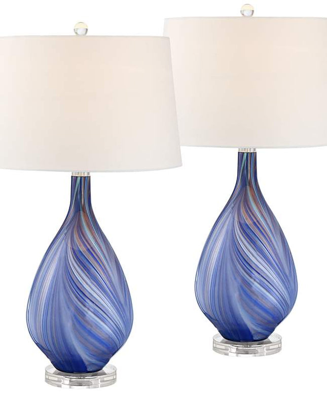 Possini Euro Taylor 29" Modern Blue Art Glass Table Lamps Set of 2