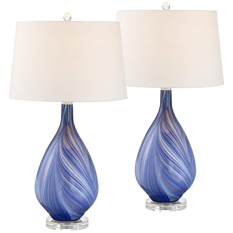 Possini Euro Taylor 29" Modern Blue Art Glass Table Lamps Set of 2