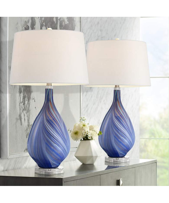 Possini Euro Taylor 29" Modern Blue Art Glass Table Lamps Set of 2