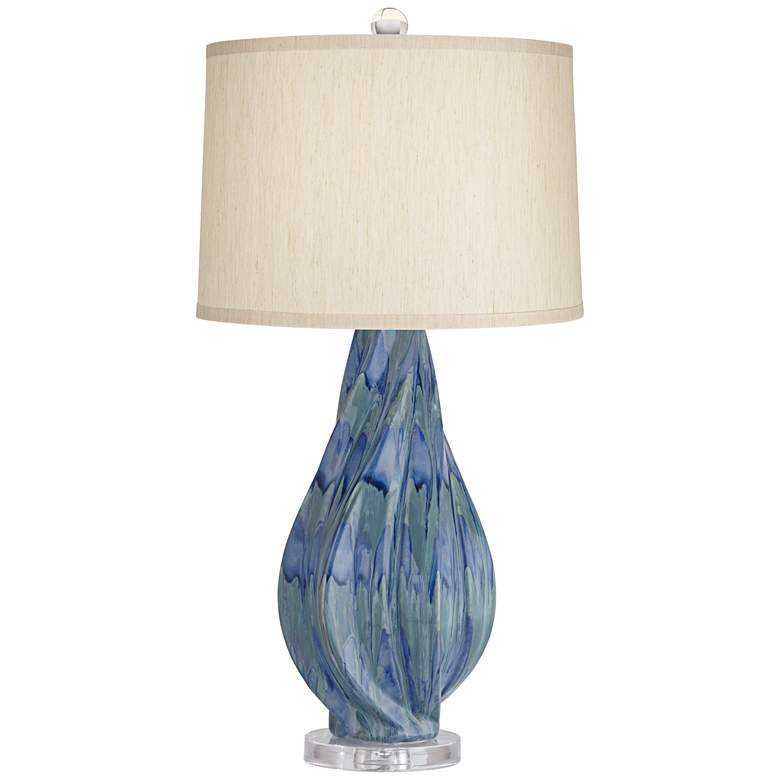 Possini Euro Teresa 31" Coastal Teal Blue Drip Ceramic Table Lamp