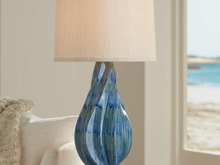 Possini Euro Teresa 31" Coastal Teal Blue Drip Ceramic Table Lamp