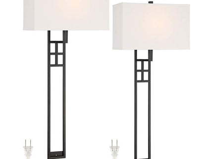 Possini Euro Ventano 38" High Black Metal Plug-In Wall Lamps Set of 2