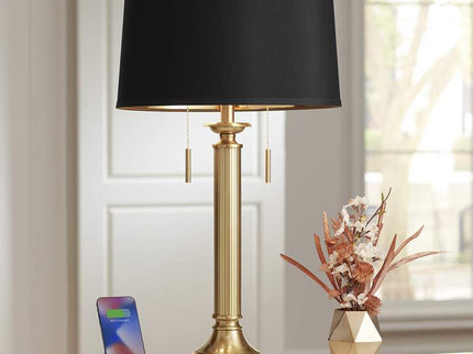 Possini Euro Wynne 30" Gold and Black 2-Light Lamp with Dual USB Ports