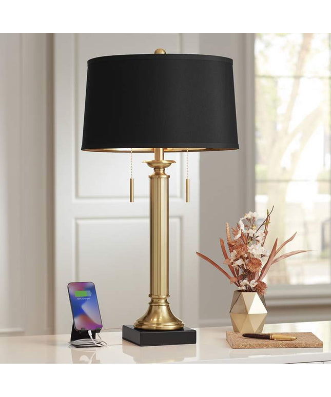 Possini Euro Wynne 30" Gold and Black 2-Light Lamp with Dual USB Ports