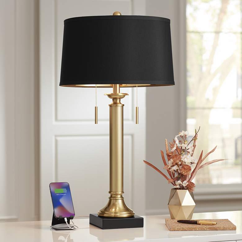 Possini Euro Wynne 30" Gold and Black 2-Light Lamp with Dual USB Ports