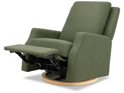 M22287OBLB,Namesake,Crewe Recliner and Swivel Glider in Olive Boucle w/Light Wood Base