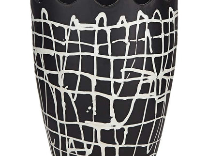 Praleaux Matte Black White 10"H Lined Scallop Edge Vase