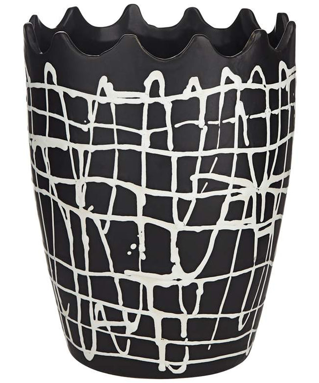 Praleaux Matte Black White 10"H Lined Scallop Edge Vase