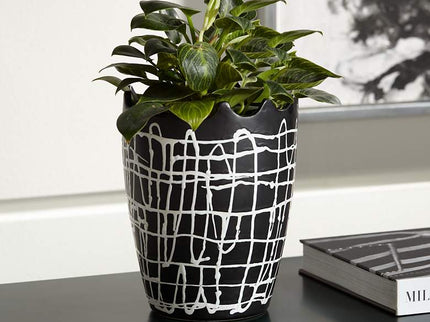 Praleaux Matte Black White 10"H Lined Scallop Edge Vase