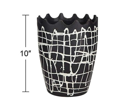 Praleaux Matte Black White 10"H Lined Scallop Edge Vase
