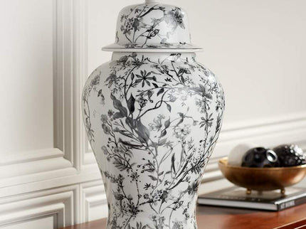 Prentiss 21" High Black and White Ceramic Ginger Jar with Lid
