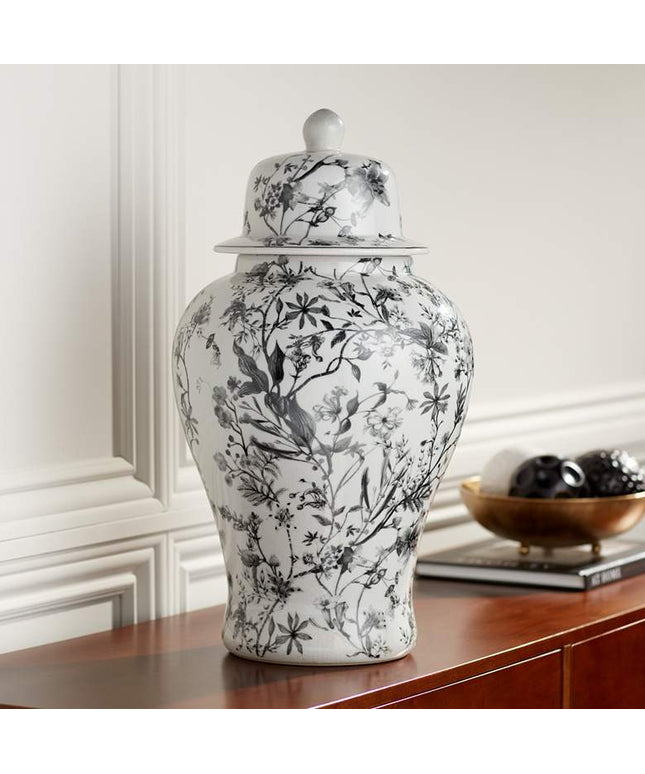 Prentiss 21" High Black and White Ceramic Ginger Jar with Lid