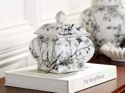 Prentiss 7 1/4" High Black and White Ceramic Ginger Jar with Lid