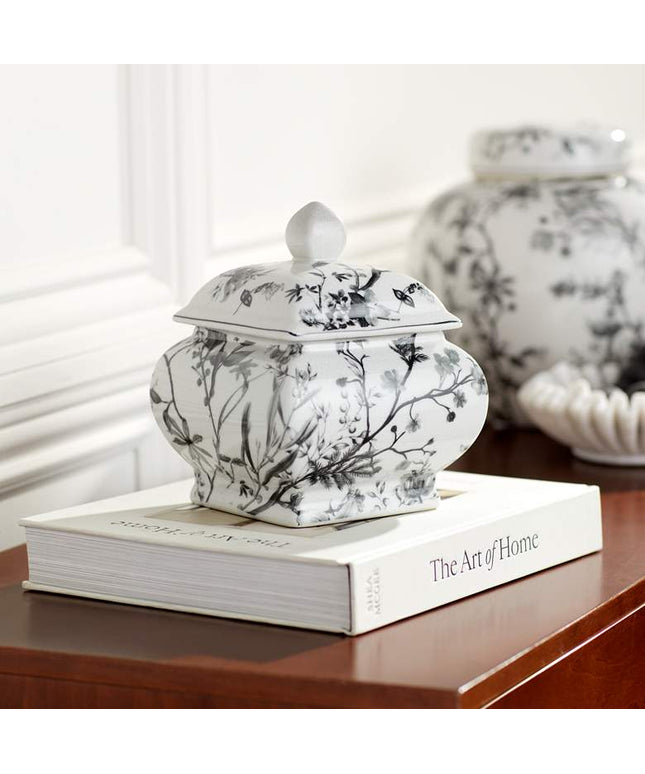 Prentiss 7 1/4" High Black and White Ceramic Ginger Jar with Lid