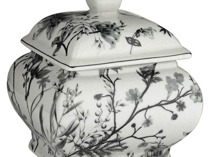 Prentiss 7 1/4" High Black and White Ceramic Ginger Jar with Lid