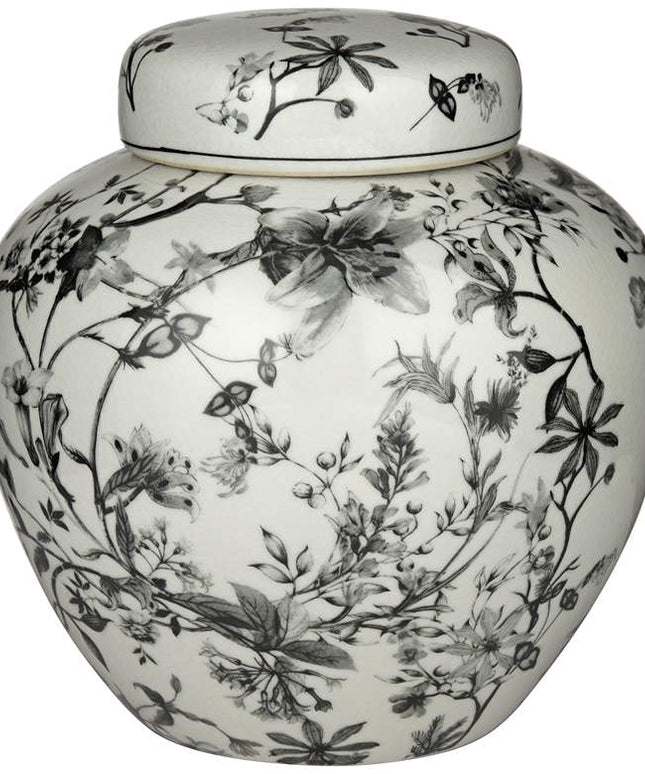 Prentiss 9" High Black and White Ceramic Ginger Jar with Lid