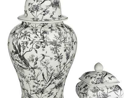 Prentiss Black and White 2-Piece Ceramic Ginger Jar Set