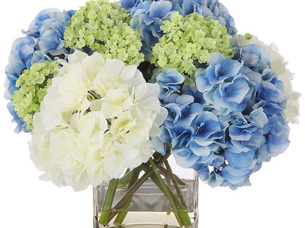 Province White Blue Hydrangea 17" Wide Faux Flowers in Vase